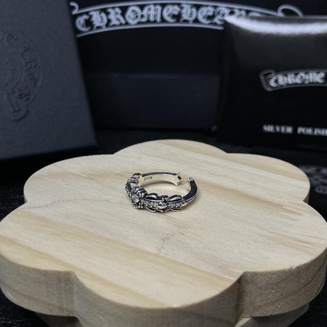 CH Silver White Stone Cross Flower Open Ring