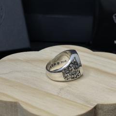 CH Silver Oval Cross Flower Signet Ring