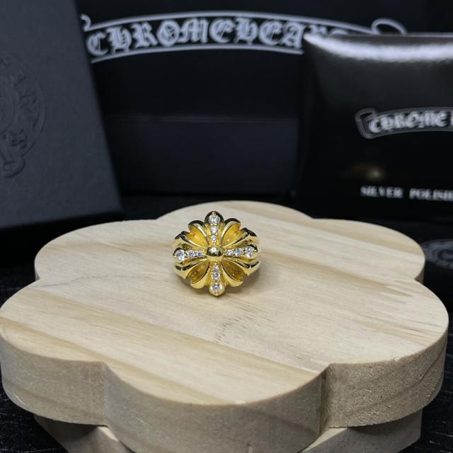 CH Gold Cross Flower Diamond Statement Ring