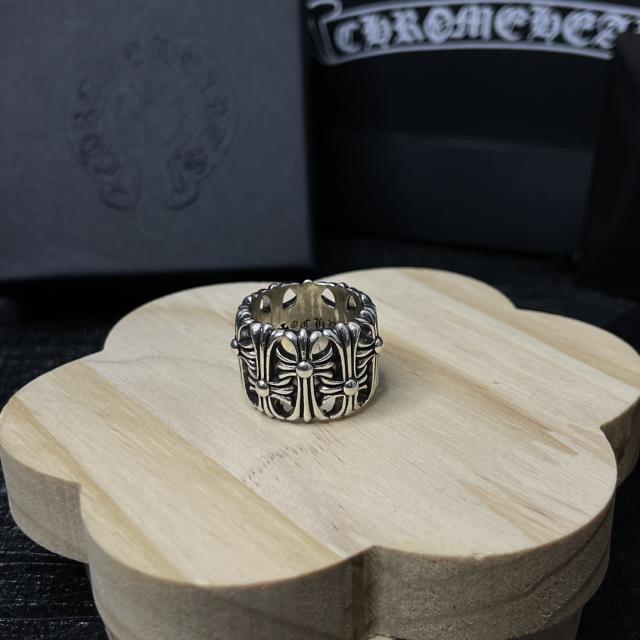 CH Silver Hollow Scroll Cross Wide Band Ring