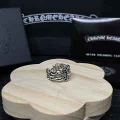 CH Silver Single Cross Rhinestone Open Adjustable Ring