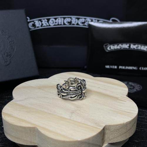 CH Silver Single Cross Rhinestone Open Adjustable Ring