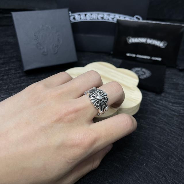 CH Silver Single Cross Scroll Open Adjustable Ring
