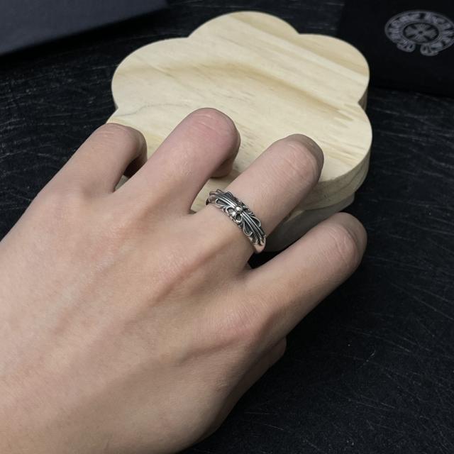CH Silver Floral Cross Scroll Thin Band Ring