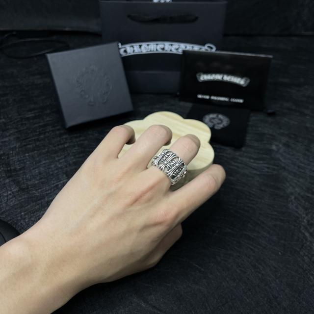 CH Silver Hollow Scroll Cross Wide Band Ring
