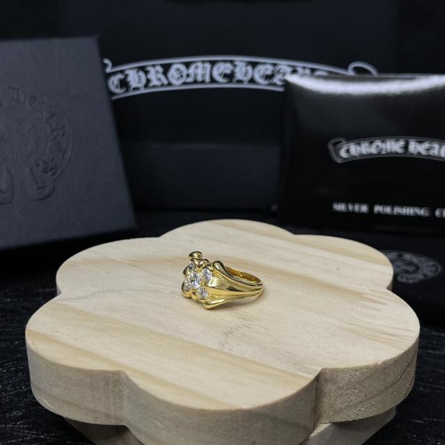 CH Gold Four Diamond Cross Flower Statement Ring