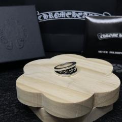 CH Silver Fleur-de-lis Black Enamel Wide Band Ring