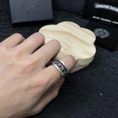 CH Silver Fleur-de-lis Black Enamel Wide Band Ring