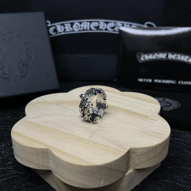 CH Silver Hollow Scroll Cross Open Adjustable Wide Ring