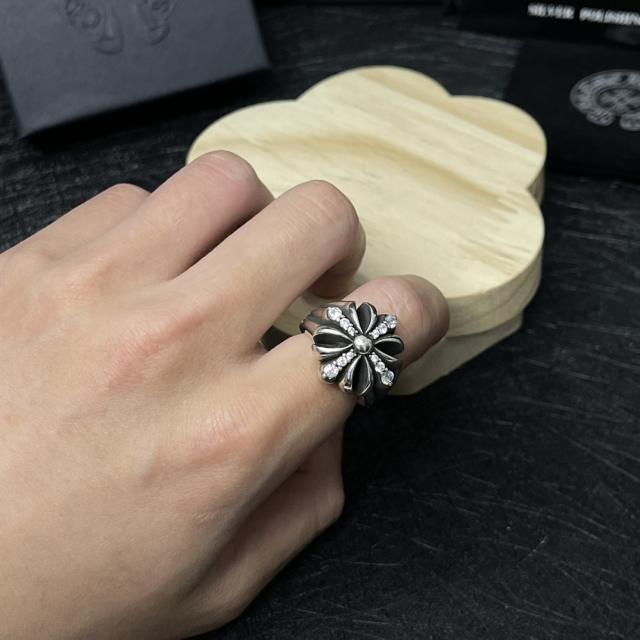 CH Sliver Cross Flower Diamond Statement Ring