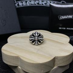 CH Sliver Cross Flower Diamond Statement Ring