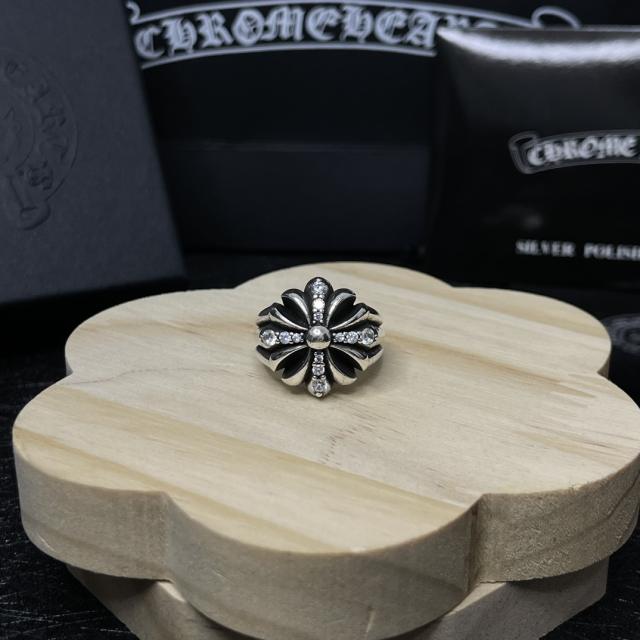 CH Sliver Cross Flower Diamond Statement Ring