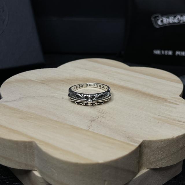 CH Silver Floral Cross Scroll Thin Band Ring