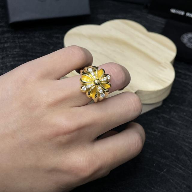 CH Gold Cross Flower Diamond Statement Ring