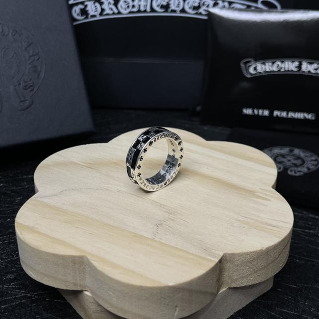 CH Silver Checkerboard Cross Enamel Thin Stack Ring