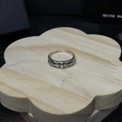 CH Silver Floral Cross Scroll Thin Band Ring
