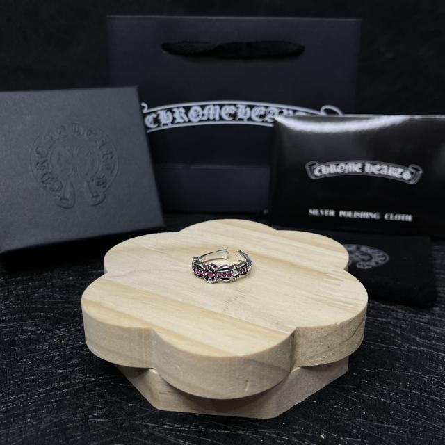 CH Silver Pink Stone Cross Flower Open Ring
