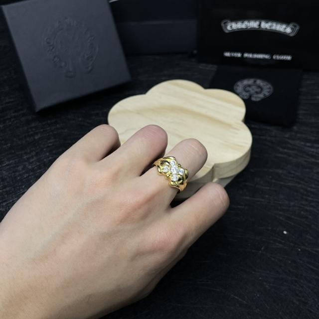 CH Gold Four Diamond Cross Flower Statement Ring