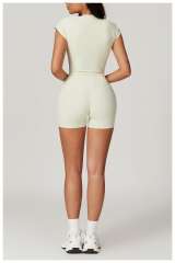 Back Cutout Fitted Top Cross High Waist Shorts Yoga Set 5 colors 29201426