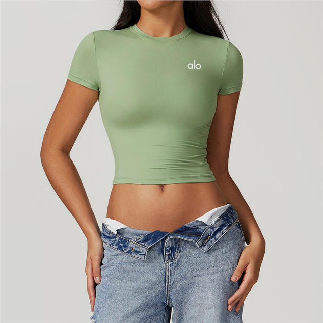 Workout Training Cropped Fitted Short Sleeve Yoga Tee 7 colors 29201419