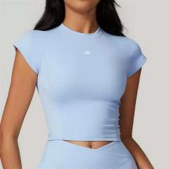 Back Cutout Fitted Top Cross High Waist Shorts Yoga Set 5 colors 29201426