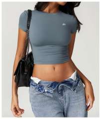 Workout Training Cropped Fitted Short Sleeve Yoga Tee 7 colors 29201419