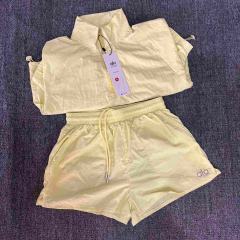 American Style Waist Cutout Design Zip Cropped Sports Set 6 colors 29201427