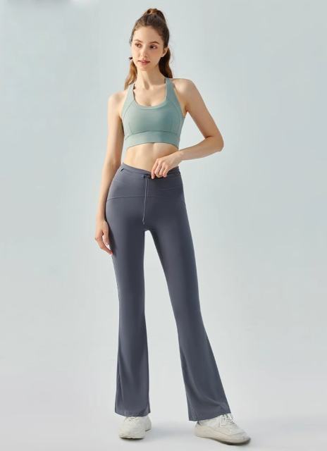 Cord Lock Toggle One Piece High Waist Yoga Flared Pants 4 colors 29201423