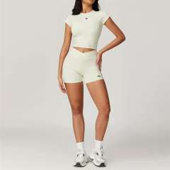 Back Cutout Fitted Top Cross High Waist Shorts Yoga Set 5 colors 29201426