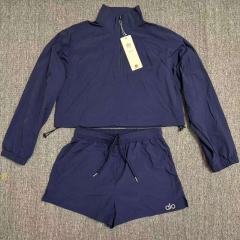 American Style Waist Cutout Design Zip Cropped Sports Set 6 colors 29201427