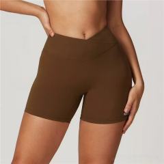 Back Cutout Fitted Top Cross High Waist Shorts Yoga Set 5 colors 29201426