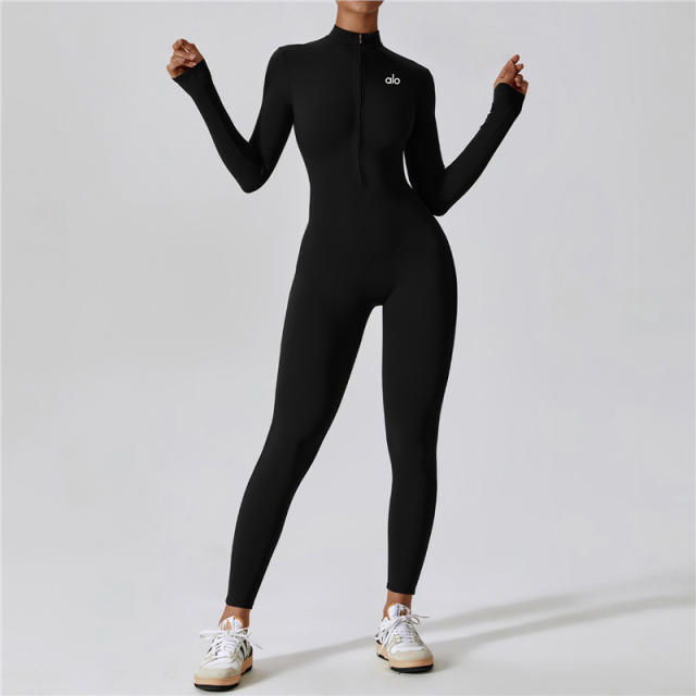 One Piece Naked Feel Fitted Long Sleeve Yoga Jumpsuit 5 colors 29201429