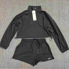 American Style Waist Cutout Design Zip Cropped Sports Set 6 colors 29201427