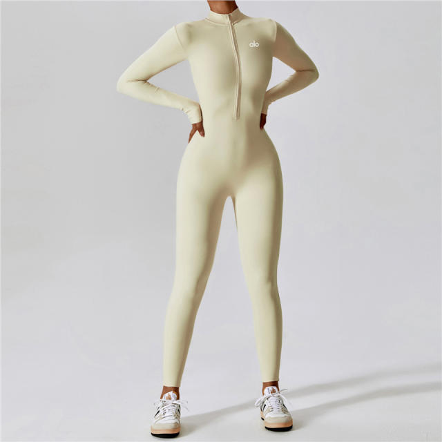 One Piece Naked Feel Fitted Long Sleeve Yoga Jumpsuit 5 colors 29201429