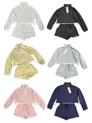 American Style Waist Cutout Design Zip Cropped Sports Set 6 colors 29201427