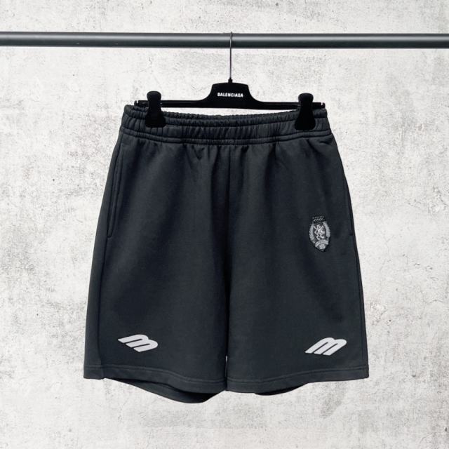 1:1 Quality BLCG Crest Embroidery Double Sport Logo Black Sweat Shorts