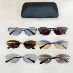 BLCG Thin Metal Retro Cat Eye Brown Lens Sunglasses