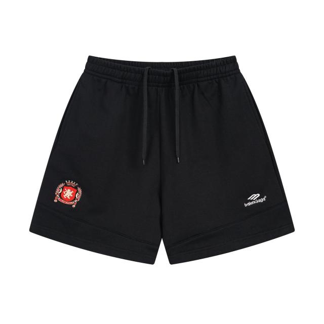 1:1 Quality BLCG Crest & Script Logo Black Sweat Shorts