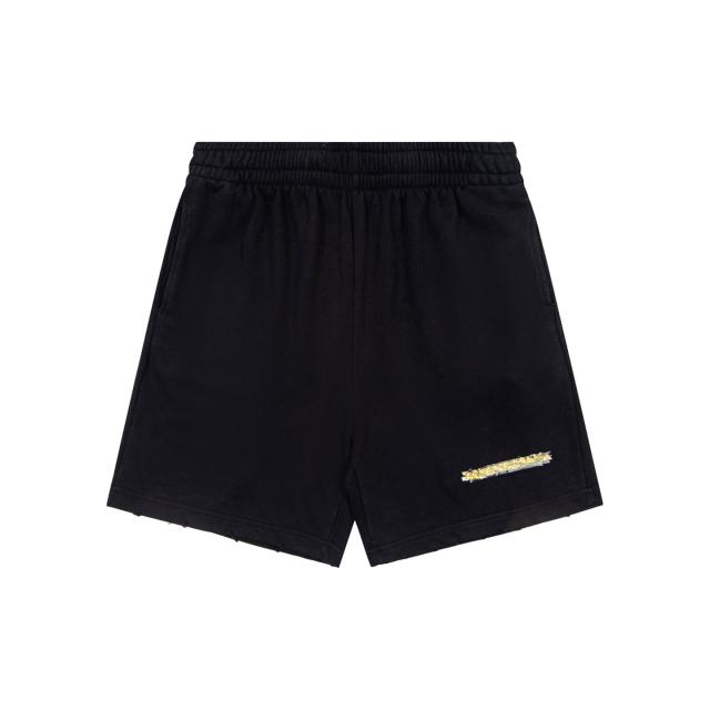 1:1 Quality BLCG Gold Tape Logo Distressed Hem Black Sweat Shorts