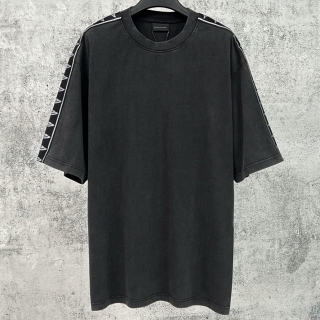 BLCG Shoulder Tape Strip Vintage Black Oversized Tee