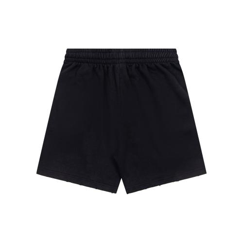 1:1 Quality BLCG Gold Tape Logo Distressed Hem Black Sweat Shorts