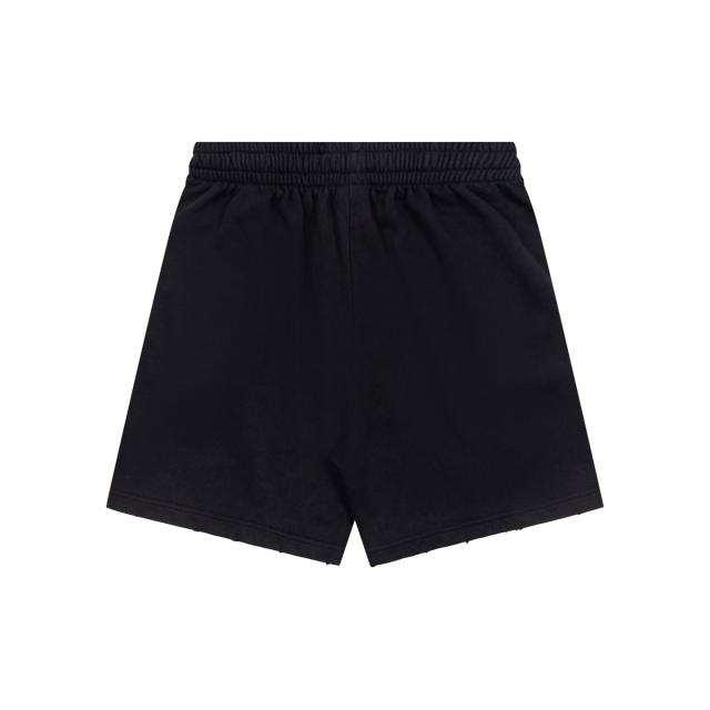 1:1 Quality BLCG Gold Tape Logo Distressed Hem Black Sweat Shorts