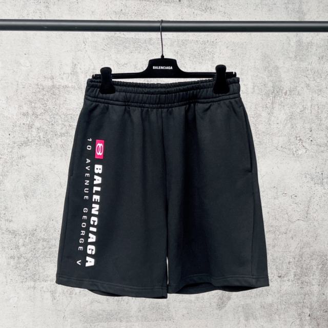 1:1 Quality BLCG Vertical George V Address Logo Black Sweat Shorts
