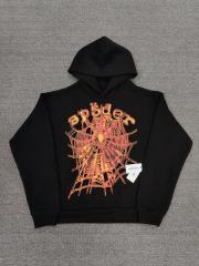 [On Sale] 1:1 Top Quality Black Gradient Orange Fire Spider Web Pullover Hoodie