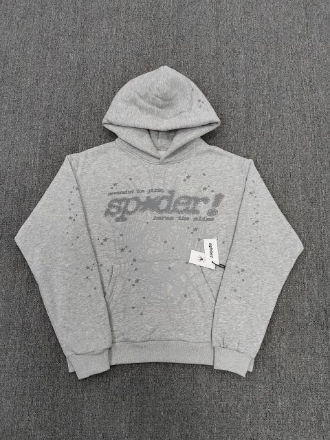 [On Sale] 1:1 Top Quality Heather Grey Tonal Grey Star Spider Web Hoodie
