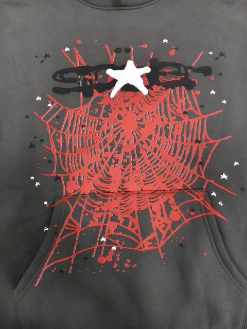 [On Sale] 1:1 Top Quality Dark Grey Red Splash Spider Web Star Hoodie
