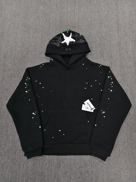 [On Sale] 1:1 Top Quality Black Green Back Big Spider Web Star Hoodie