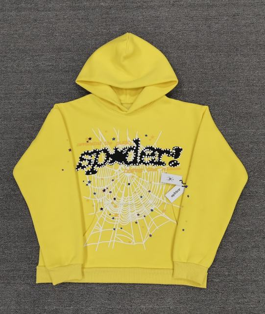 [On Sale] 1:1 Top Quality Bright Yellow Black Star Spider Web Hoodie