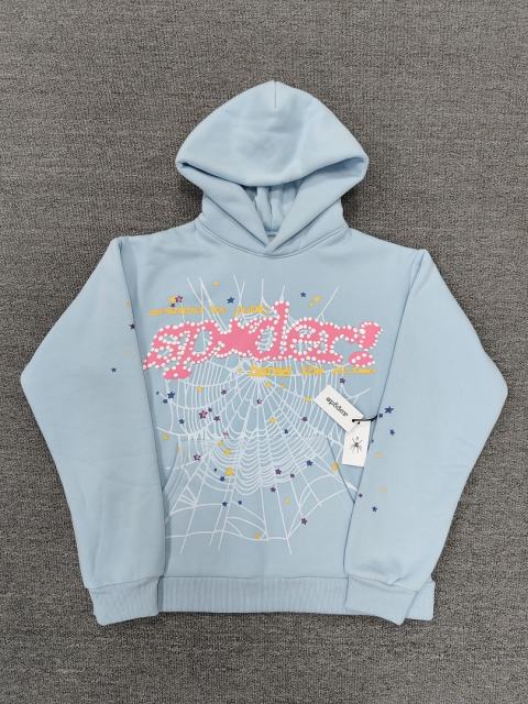 [On Sale] 1:1 Top Quality Baby Blue Pink Star Spider Web Hoodie