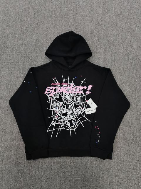 [On Sale] 1:1 Top Quality Black Pink Heart Spider Web Pullover Hoodie